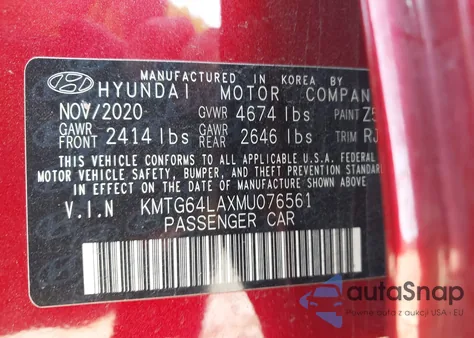 2021 Genesis G70 2.0T Rwd из США, поврежденный, VIN KMTG64LAXMU076561